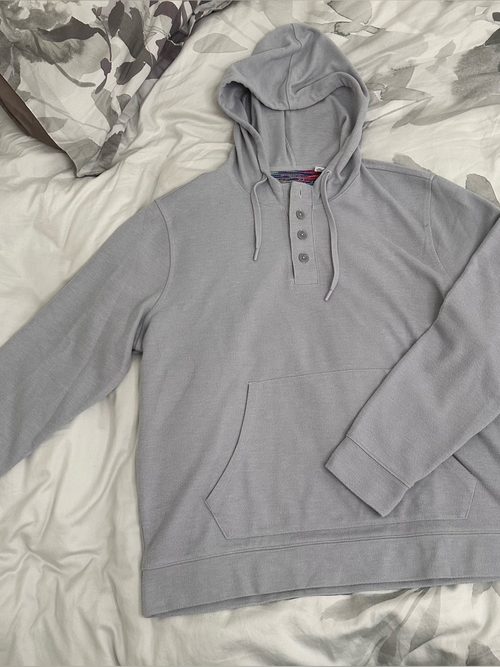 Robert Graham Men’s Hooded Henley Pullover Gray XL Classic Fit Signature Print